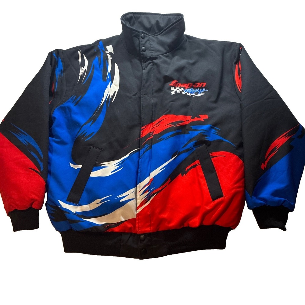 VTG Snap-On Tools Racing Jacket Swingster Mens Large Bomber Made in USA Red Blue